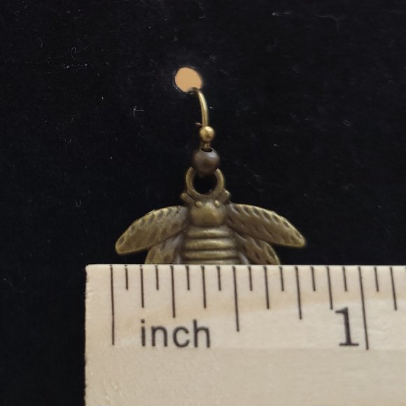 Handmade Antique Bronze Earrings Metal Bumble Bee Hypoallergenic Dangle Hook - Picture 12 of 12